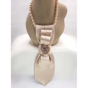 Artisan Vintage Silk Tie Pendant Elegant Nicole Miller Pearl Beaded Necklace NEW
